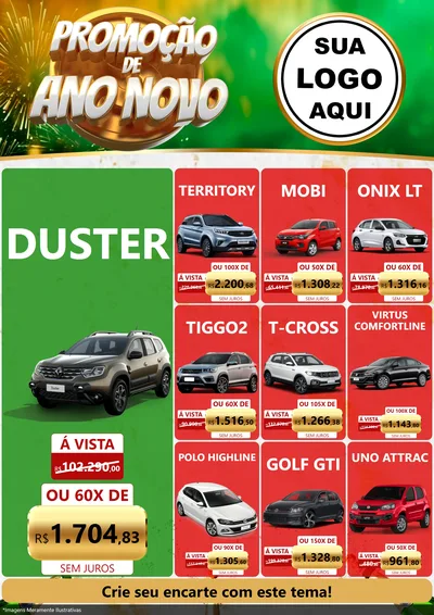 Modelo de Encarte para Encarte A4 Vertical com o tema Promoção de Ano Novo para Concessionaria de Carros