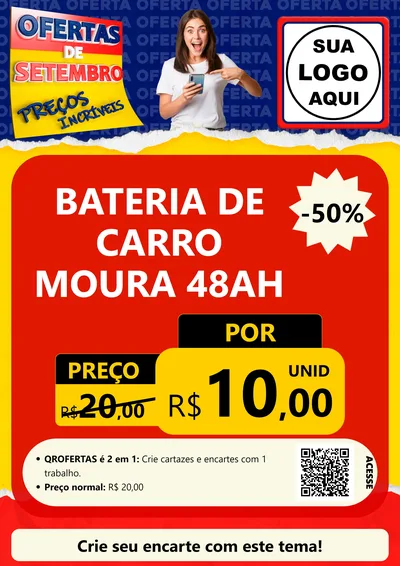 Modelo de Cartaz para Cartaz A4 Vertical com o tema Ofertas de Setembro - Preços Incríveis para Baterias Elétricas