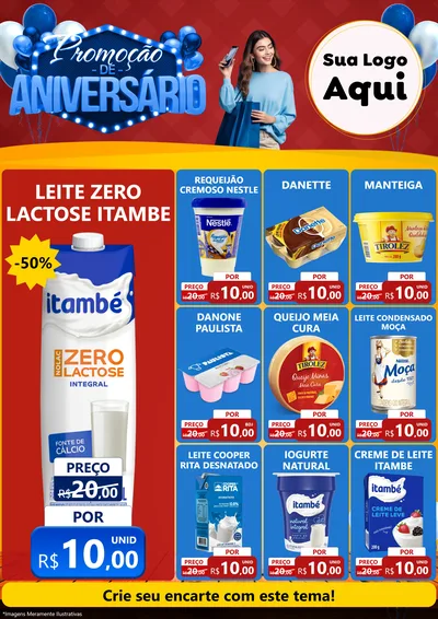 Modelo de Encarte para Encarte A4 Vertical com o tema Promoção de Aniversário para Frios e Laticínios