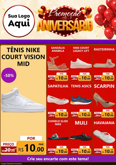 Modelo de Encarte para Encarte A4 Vertical com o tema Promoção de Aniversário para Calçados