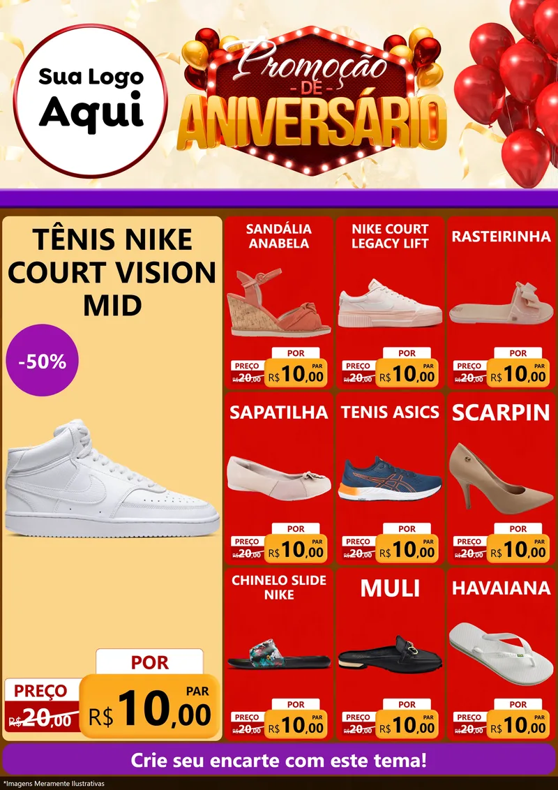 Modelo de Encarte para Encarte A4 Vertical com o tema Promoção de Aniversário para Calçados