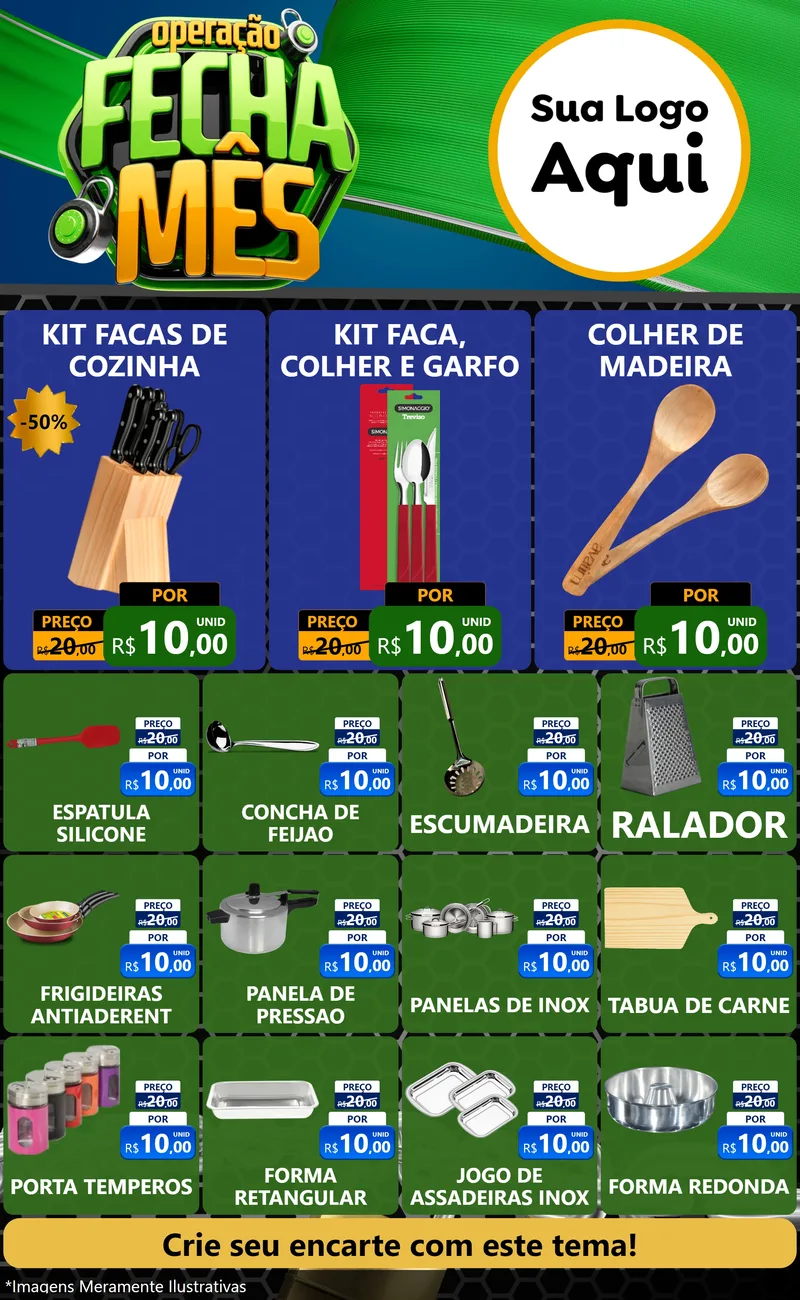 Modelo de Encarte para Encarte Grande com o tema Operação Fecha Mês para Utilidades Domésticas