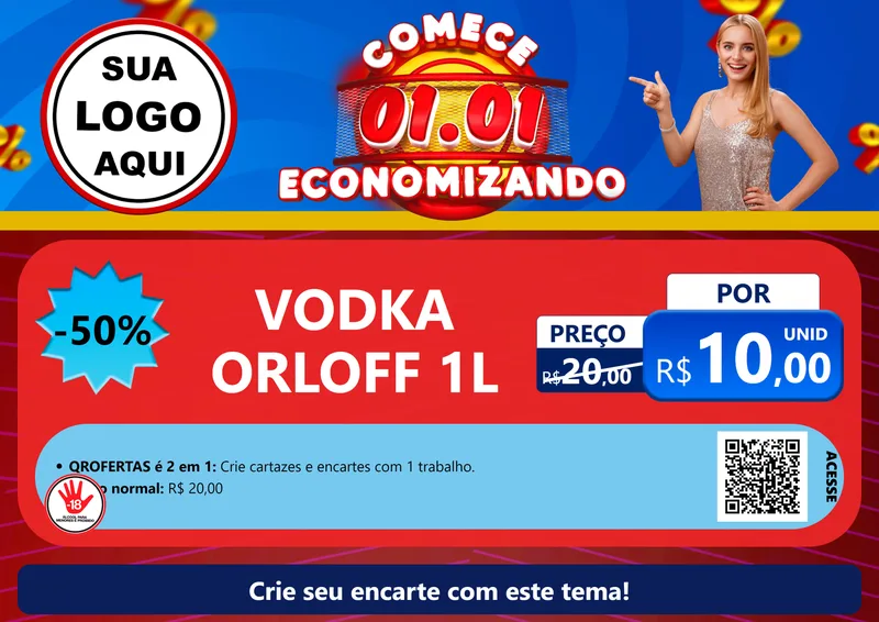 Modelo de Cartaz para Cartaz A4 Horizontal com o tema Comece 1º de Janeiro Economizando para Distribuidora de bebidas
