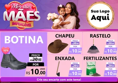 Modelo de Encarte para Encarte A4 Horizontal com o tema Mês das Mães Imperdível para Agropecuária