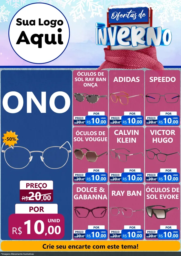 Modelo de Encarte para Encarte A4 Vertical com o tema Ofertas de Inverno para Óticas