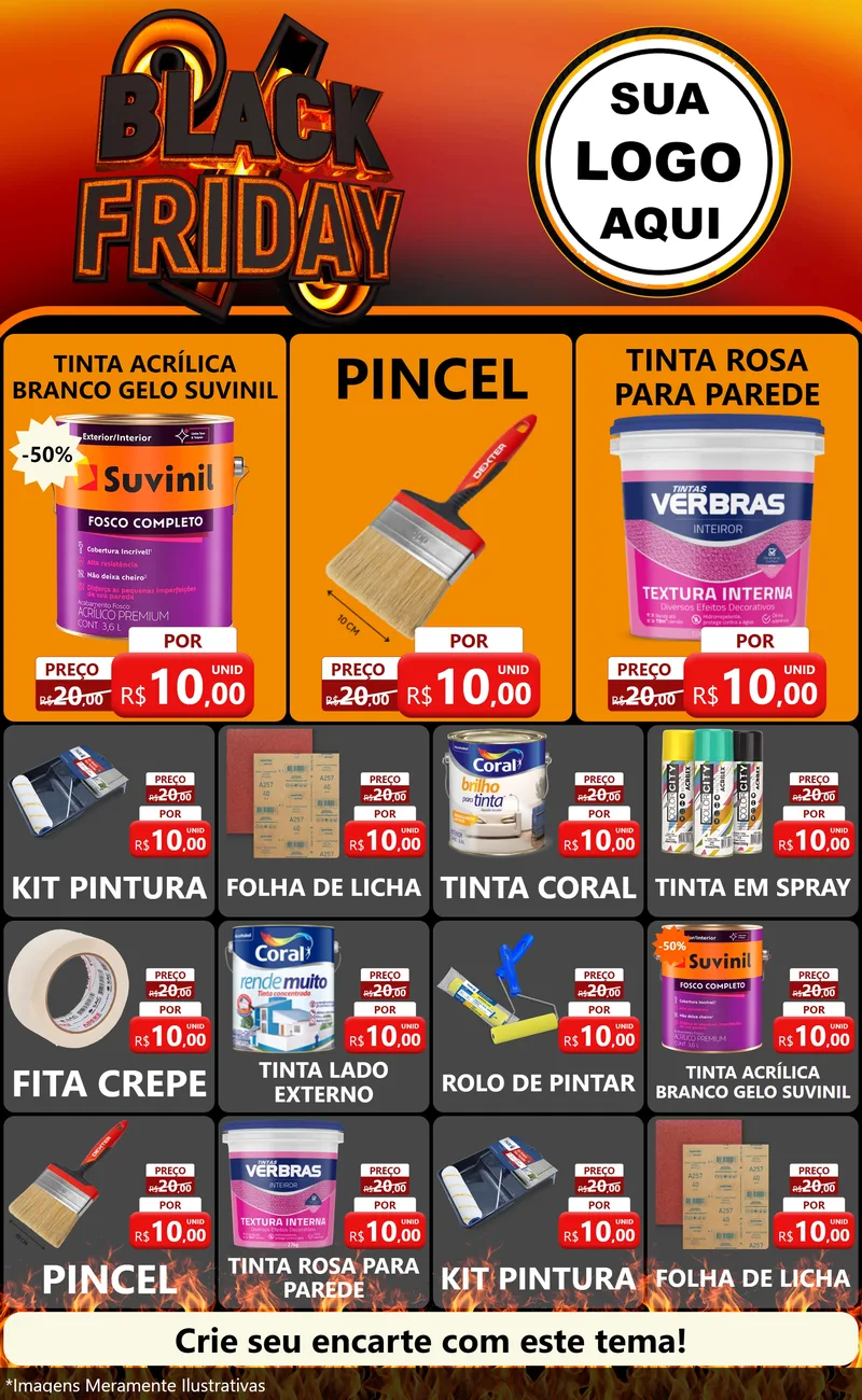 Modelo de Encarte para Encarte Grande com o tema Black Friday para Tintas e Ferramentas