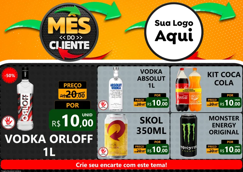 Modelo de Encarte para Encarte A4 Horizontal com o tema Mês do Cliente para Distribuidora de bebidas
