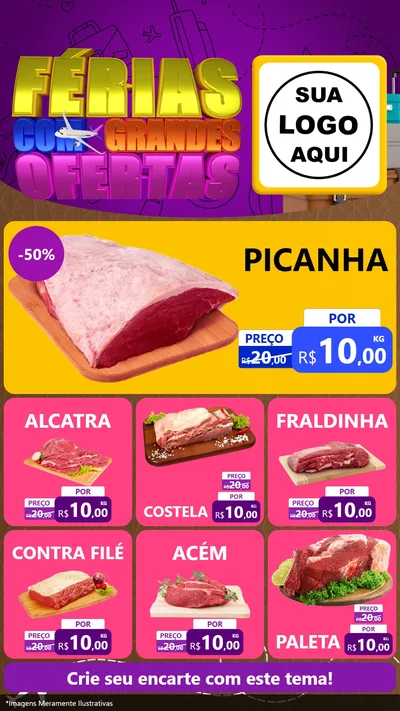 Modelo de Rede Social para Stories com o tema Férias com Grandes Ofertas para Açougue