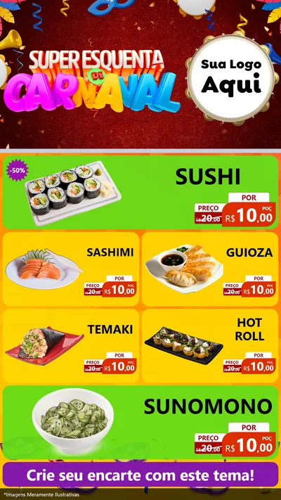 Modelo de TV para TV Vertical com o tema Super Esquenta de Carnaval para Comida japonesa