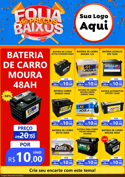 Modelo de Encarte para Encarte A4 Vertical com o tema Folia de Preços Baixos para Baterias Elétricas