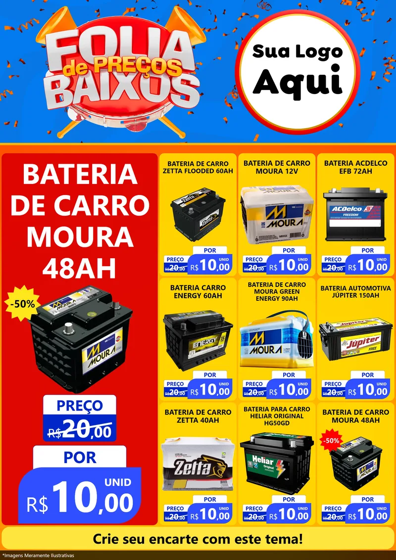 Modelo de Encarte para Encarte A4 Vertical com o tema Folia de Preços Baixos para Baterias Elétricas