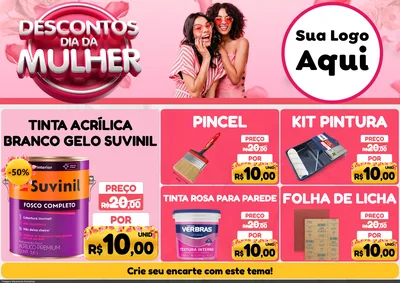 Modelo de Encarte para Encarte A4 Horizontal com o tema Descontos Dia da Mulher para Tintas e Ferramentas