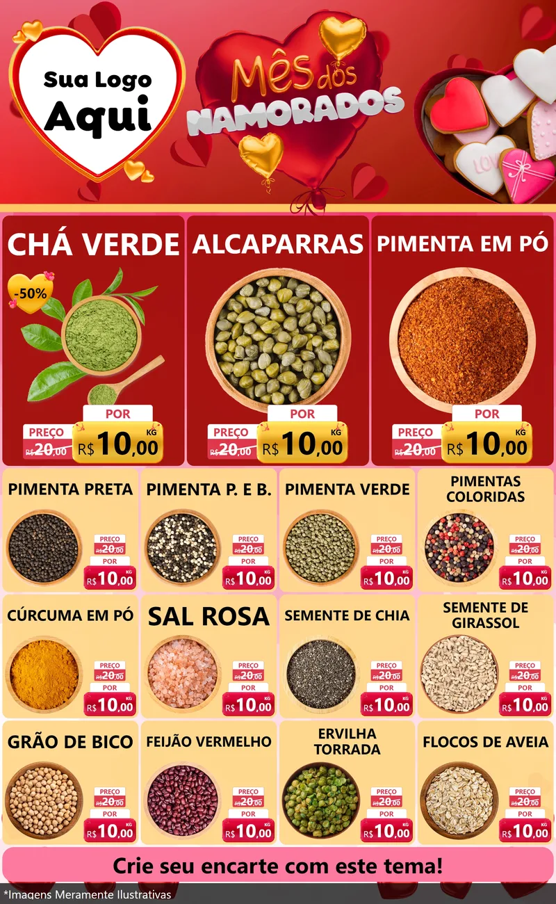 Modelo de Encarte para Encarte Grande com o tema Mês dos Namorados para Produtos Naturais