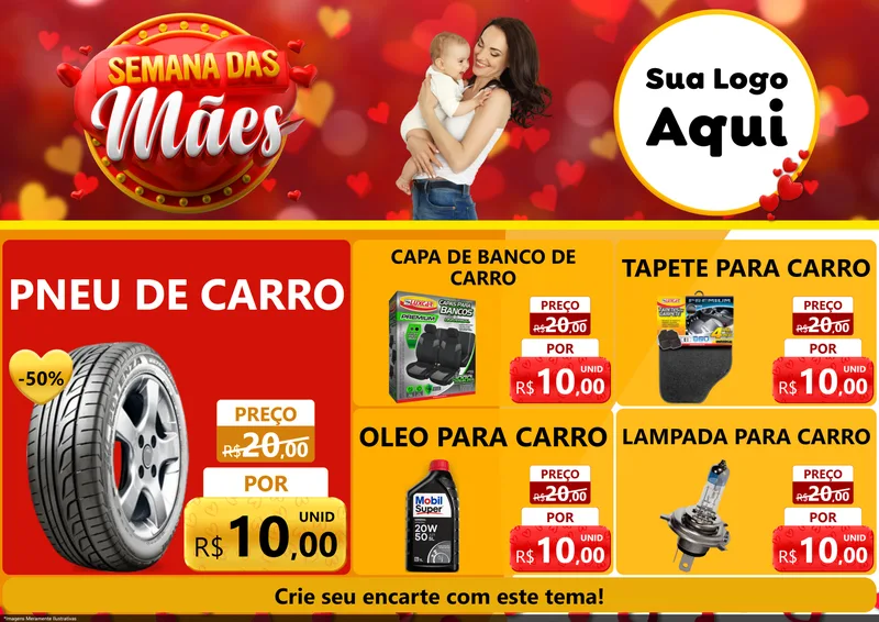 Modelo de Encarte para Encarte A4 Horizontal com o tema Semana das Mães para Auto peças