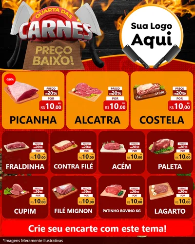 Modelo de Rede Social para Feed Instagram com o tema Quarta das Carnes para Açougue