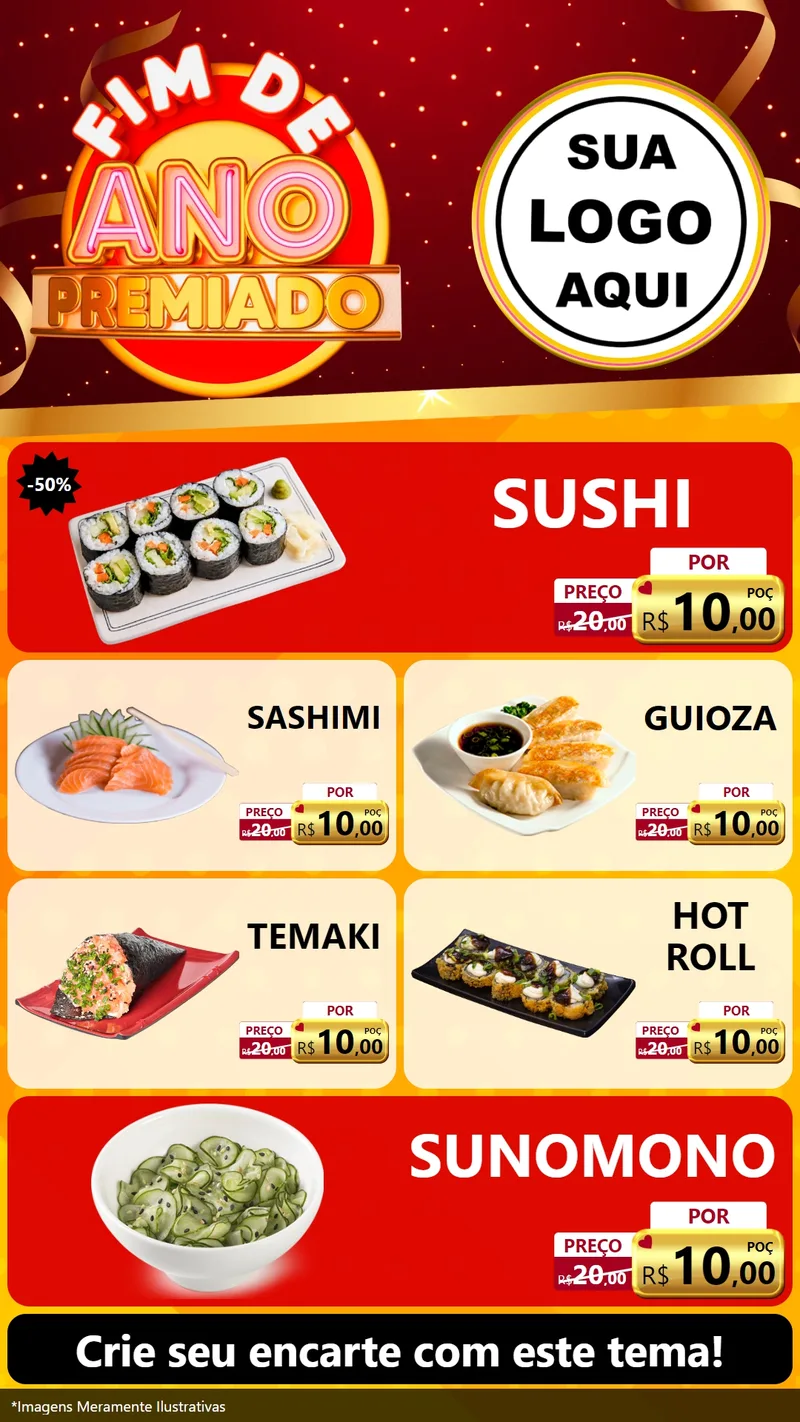 Modelo de TV para TV Vertical com o tema Fim de Ano Premiado para Comida japonesa