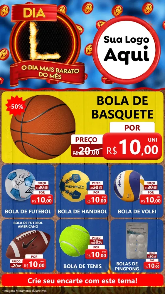 Modelo de Rede Social para Stories com o tema Dia L - O Dia Mais Barato Do Mês para Artigos Esportivos