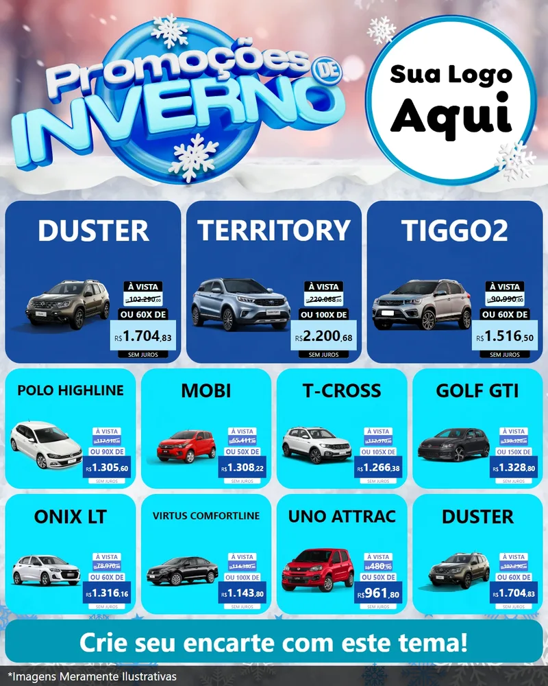 Modelo de Rede Social para Feed Instagram com o tema Promoções de Inverno para Concessionaria de Carros