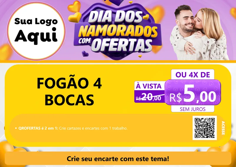 Modelo de Cartaz para Cartaz A4 Horizontal com o tema Dia Dos Namorados Com Ofertas para Móveis e Eletro