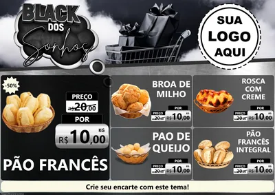 Modelo de Encarte para Encarte A4 Horizontal com o tema Black dos Sonhos para Padaria