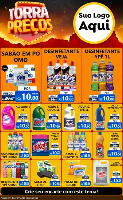 Modelo de Encarte para Encarte Grande com o tema Torra Preços para Produtos de Limpeza