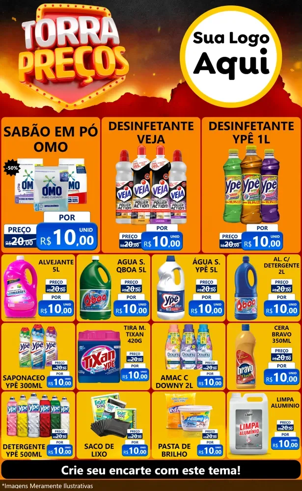 Modelo de Encarte para Encarte Grande com o tema Torra Preços para Produtos de Limpeza