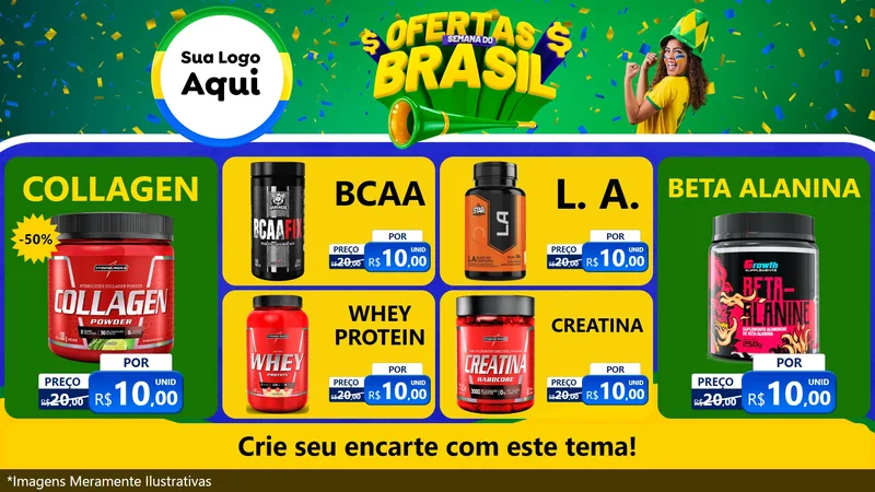 Modelo de TV para TV Horizontal com o tema Ofertas Semana do Brasil para Suplementos alimentares