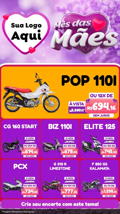 Modelo de Rede Social para Stories com o tema Mês das Mães para Concessionaria de Motos