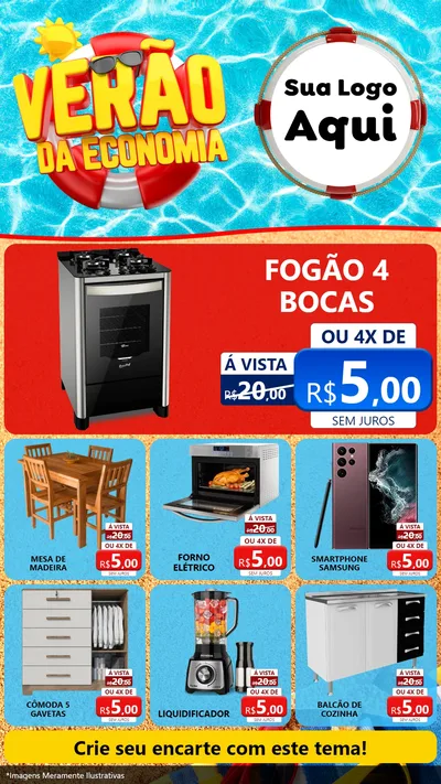 Modelo de Rede Social para Stories com o tema Verão da Economia para Móveis e Eletro