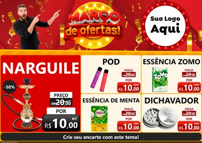 Modelo de Encarte para Encarte A4 Horizontal com o tema Março de Ofertas! para Tabacaria