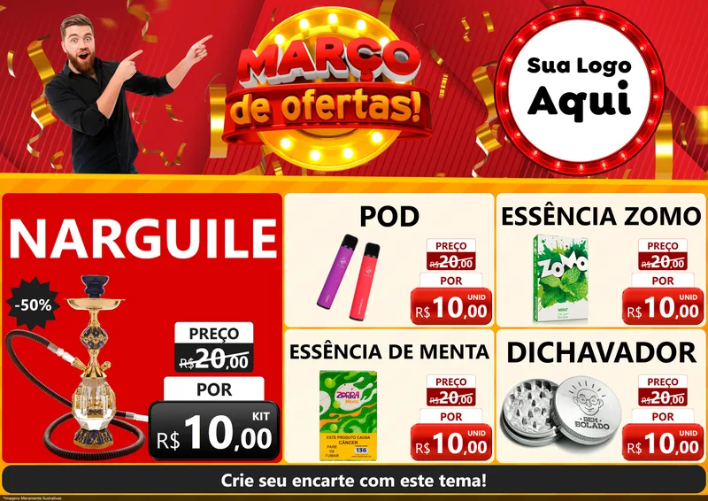 Modelo de Encarte para Encarte A4 Horizontal com o tema Março de Ofertas! para Tabacaria