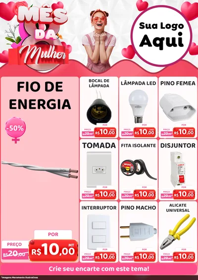 Modelo de Encarte para Encarte A4 Vertical com o tema Mês da Mulher para Materiais Elétricos