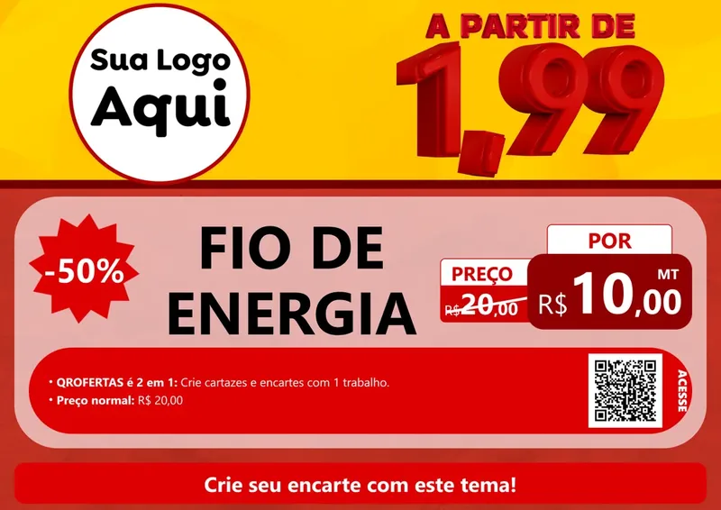 Modelo de Cartaz para Cartaz A4 Horizontal com o tema A Partir de Um e Noventa e Nove - 1,99 para Materiais Elétricos