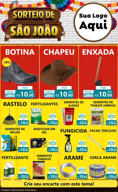 Modelo de Encarte para Encarte Grande com o tema Sorteio de São João para Agropecuária