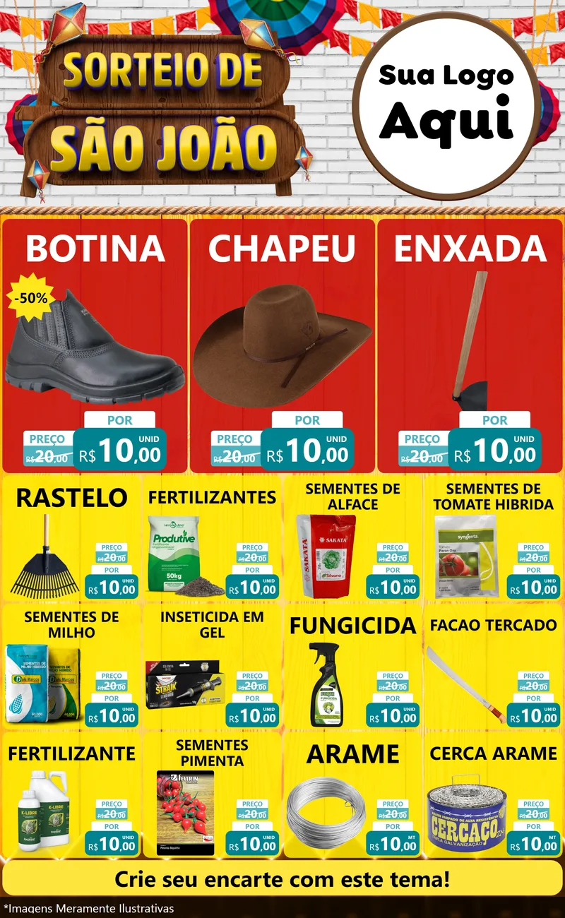 Modelo de Encarte para Encarte Grande com o tema Sorteio de São João para Agropecuária