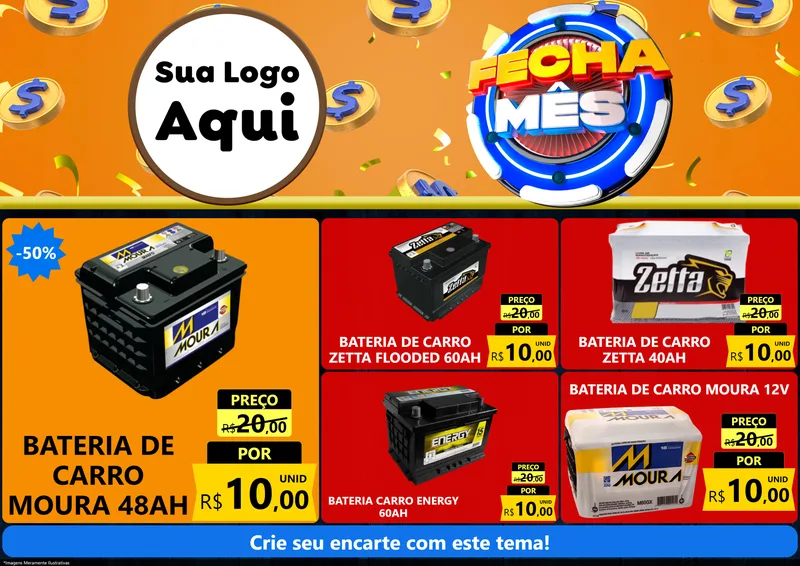 Modelo de Encarte para Encarte A4 Horizontal com o tema Fecha Mês para Baterias Elétricas
