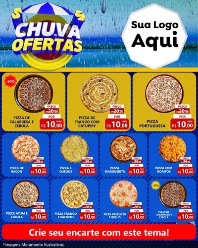 Modelo de Rede Social para Feed Instagram com o tema Chuva de Ofertas para Pizzaria