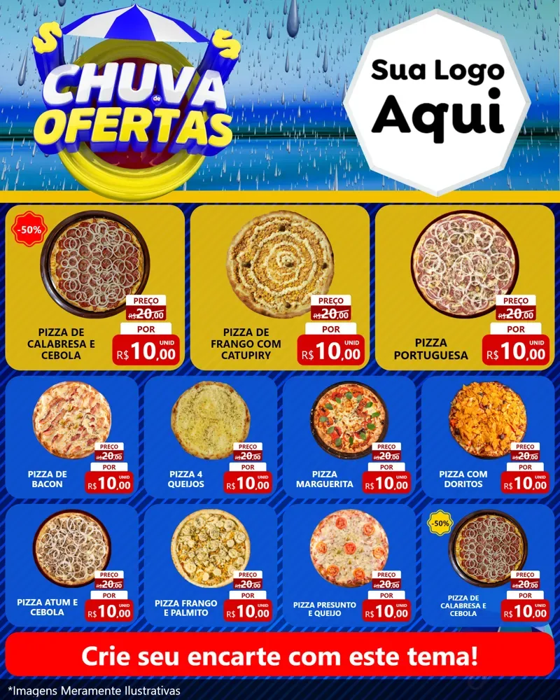 Modelo de Rede Social para Feed Instagram com o tema Chuva de Ofertas para Pizzaria