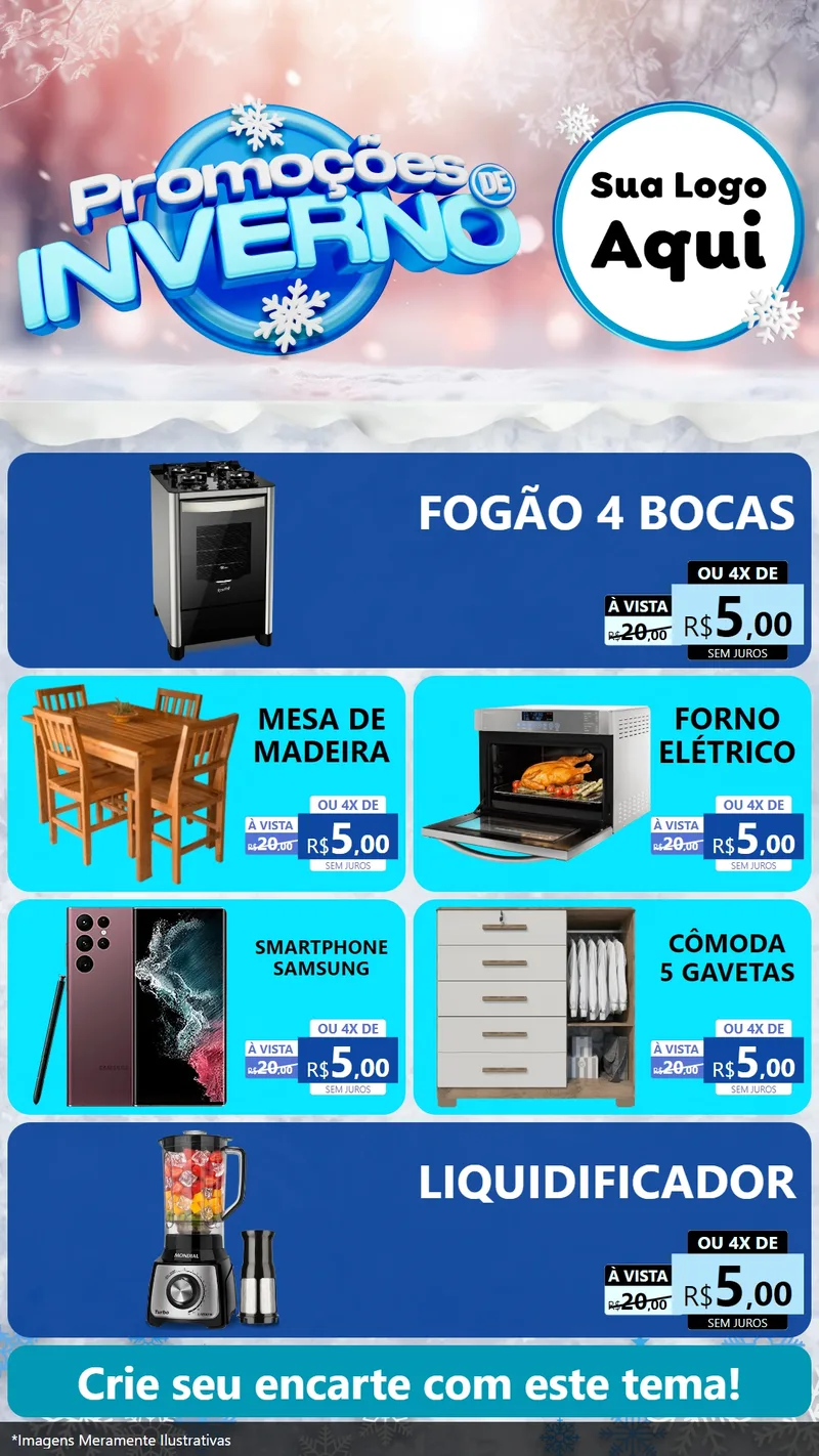 Modelo de TV para TV Vertical com o tema Promoções de Inverno para Móveis e Eletro