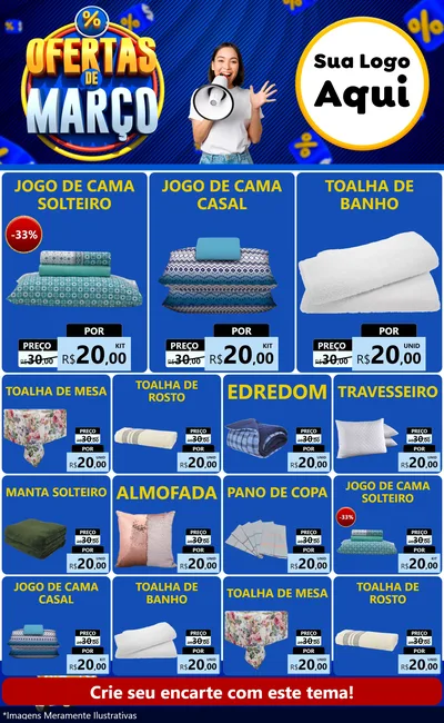 Modelo de Encarte para Encarte Grande com o tema Ofertas de Março para Cama, Mesa e Banho