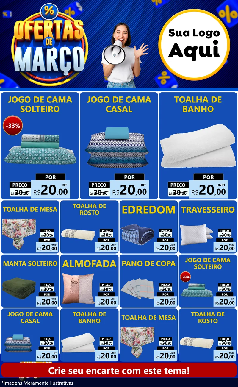 Modelo de Encarte para Encarte Grande com o tema Ofertas de Março para Cama, Mesa e Banho