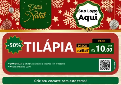 Modelo de Cartaz para Cartaz A4 Horizontal com o tema Natal de Ofertas para Peixaria