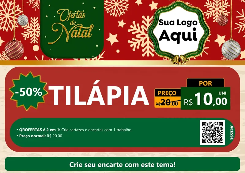 Modelo de Cartaz para Cartaz A4 Horizontal com o tema Natal de Ofertas para Peixaria