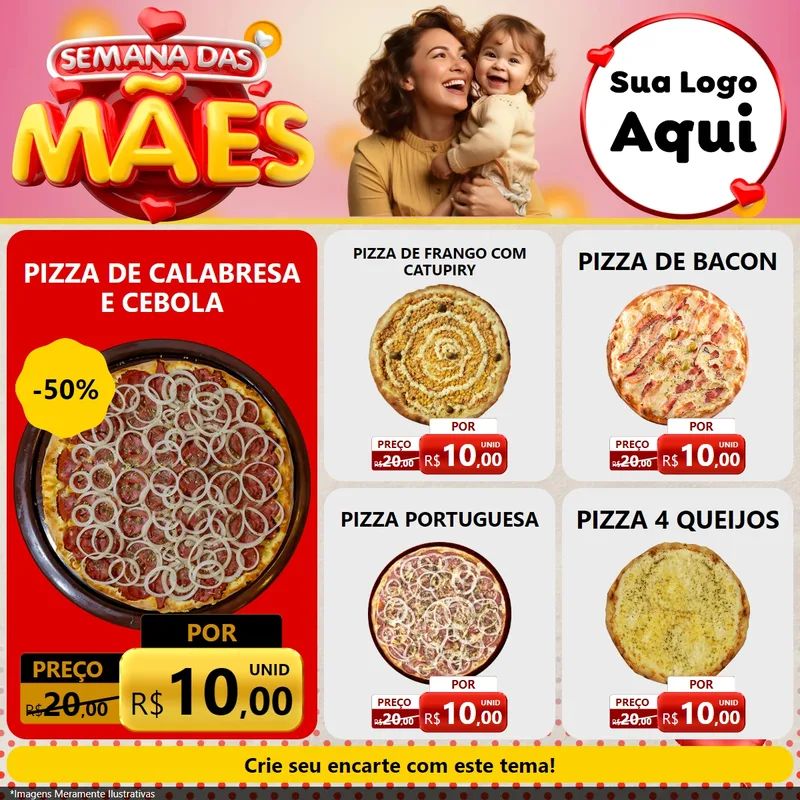 Modelo de Rede Social para Feed Facebook com o tema Semana das Mães para Pizzaria