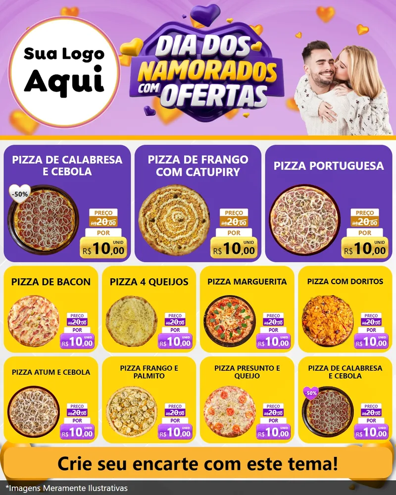 Modelo de Rede Social para Feed Instagram com o tema Dia Dos Namorados Com Ofertas para Pizzaria
