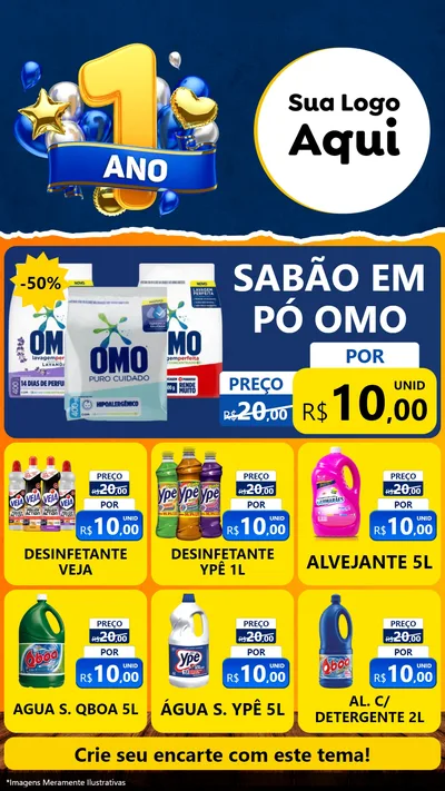 Modelo de Rede Social para Stories com o tema Um Ano de Aniversário para Produtos de Limpeza