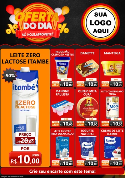 Modelo de Encarte para Encarte A4 Vertical com o tema Oferta do Dia - Só hoje, Aproveite! para Frios e Laticínios