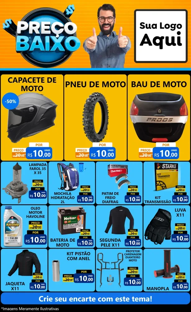 Modelo de Encarte para Encarte Grande com o tema Preço Baixo para Moto peças