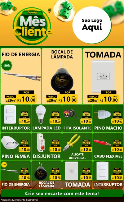 Modelo de Encarte para Encarte Grande com o tema Especial Mês do Cliente para Materiais Elétricos