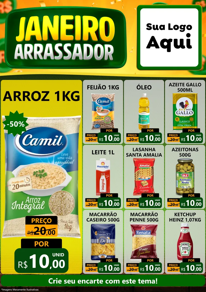Modelo de Encarte para Encarte A4 Vertical com o tema Janeiro Arrasador para Supermercado